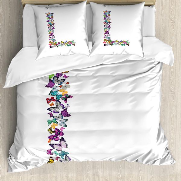 Abakuhaus Lettera L Copripiumino, Animali Colorati Vivaci, Antiacaro Adatto A Chi Soffre Di Allergie Con Federe, 200 Cm X 200 Cm - 80 X 80 Cm, Multicolore-image