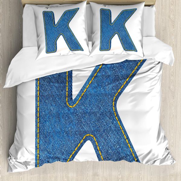 Abakuhaus Lettera K Copripiumino, Stile Alfabetico, Antiacaro, Adatto A Chi Soffre Di Allergie, Con Federe, 200 Cm X 200 Cm - 80 X 80 Cm, Blu Giallo-image