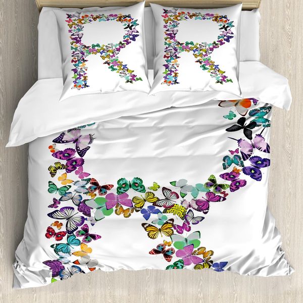 Abakuhaus Lettera R Copripiumino, Composizione A Farfalle, Antiacaro, Adatto A Chi Soffre Di Allergie, Con Federe, 200 Cm X 200 Cm - 80 X 80 Cm, Multicolore-image