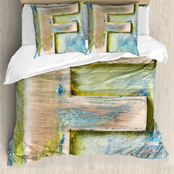Abakuhaus Lettera F Copripiumino, Tipo F Maiuscolo Consumato, Antiacaro, Adatto A Chi Soffre Di Allergie, Con Federe, 200 Cm X 200 Cm - 80 X 80 Cm, Verde Blu Marrone Chiaro-image