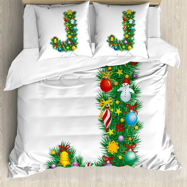 Abakuhaus Lettera J Copripiumino, Grande Natale, Antiacaro, Adatto A Chi Soffre Di Allergie, Con Federe, 155 Cm X 220 Cm - 80 X 80 Cm, Multicolore-image