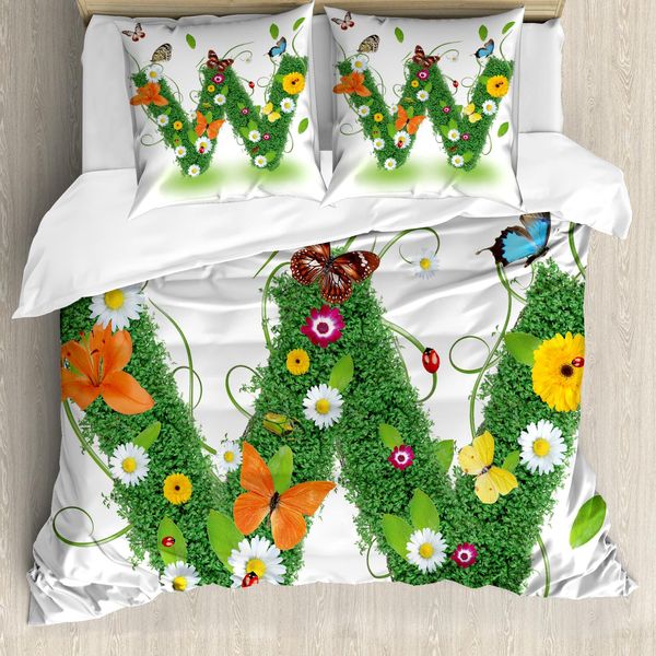 Abakuhaus Lettera W Copripiumino, Foglie Verdi Animali, Antiacaro Adatto A Chi Soffre Di Allergie Con Federe, 155 Cm X 220 Cm - 80 X 80 Cm, Multicolore-image