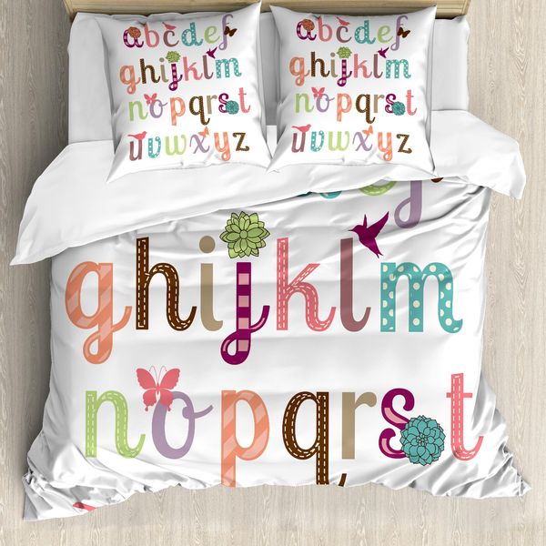 Abakuhaus Lettere Copripiumino, Alfabeto Femminile Girly, Antiacaro Adatto A Chi Soffre Di Allergie Con Federe, 155 Cm X 220 Cm - 80 X 80 Cm, Multicolore-image