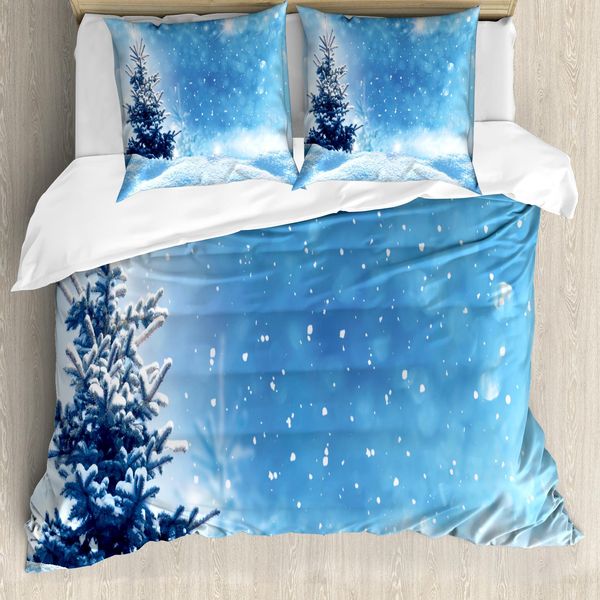 Abakuhaus Copripiumino Invernale, Fiocchi Di Neve Congelati, Antiacaro, Adatto A Chi Soffre Di Allergie, Con Federe, 200 Cm X 200 Cm - 80 X 80 Cm, Blu Bianco-image