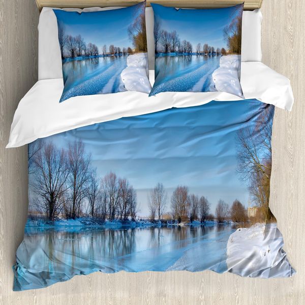 Abakuhaus Copripiumino Invernale, Eisiges Wetter Sky, Antiacaro, Adatto A Chi Soffre Di Allergie, Con Federe, 200 Cm X 200 Cm - 80 X 80 Cm, Blu, Bianco, Marrone-image