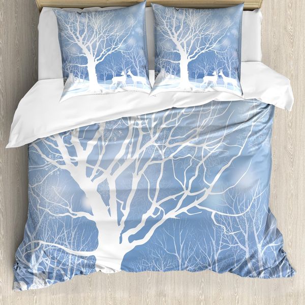 Abakuhaus Copripiumino Invernale, Astratto Cervo Rosso Invernale, Antiacaro Adatto A Chi Soffre Di Allergie Con Federe, 200 Cm X 200 Cm - 80 X 80 Cm, Blu Bianco-image