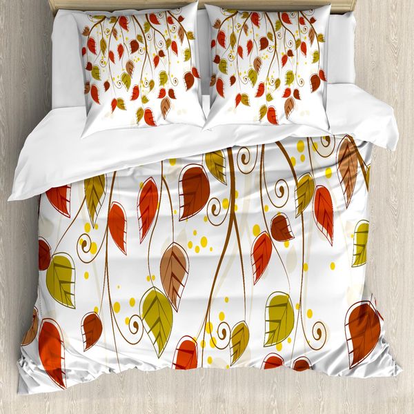 Abakuhaus Copripiumino Autunnale, Foglie Autunnali, Antiacaro, Adatto A Chi Soffre Di Allergie, Con Federe, 200 Cm X 200 Cm - 80 X 80 Cm, Marrone Terra Di Siena Bruciata E Verde-image