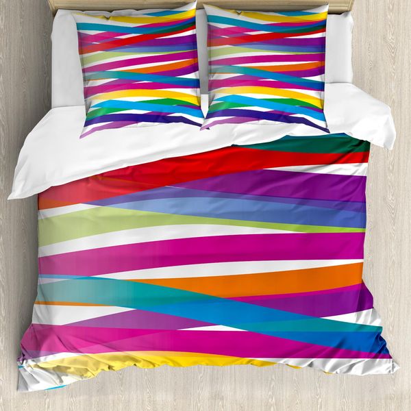 Abakuhaus Copripiumino Colorato, Design A Bande Vivaci, Antiacaro, Adatto A Chi Soffre Di Allergie, Con Federe, 155 Cm X 220 Cm - 80 X 80 Cm, Multicolore-image