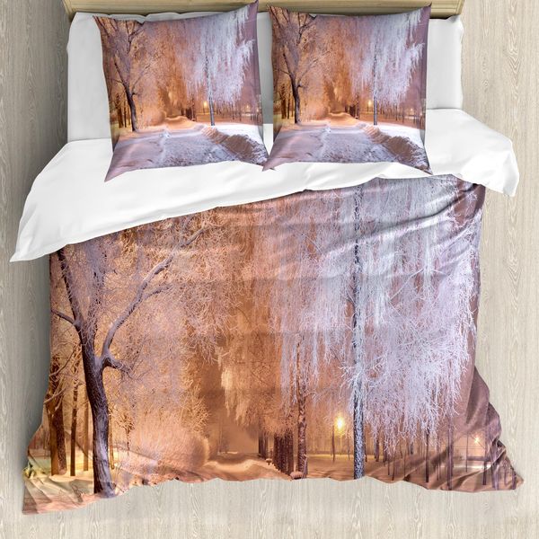 Abakuhaus Copripiumino Invernale, Scena Notturna Alberi Ghiacciati, Antiacaro Adatto A Chi Soffre Di Allergie Con Federe, 155 Cm X 220 Cm - 80 X 80 Cm, Salmone Bianco-image