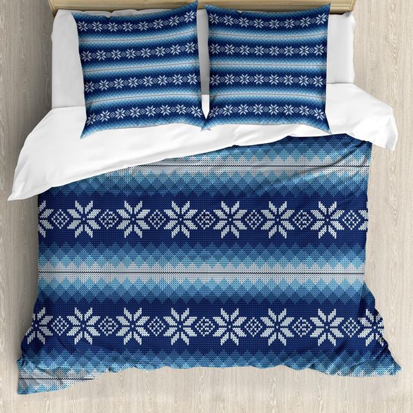 Abakuhaus Copripiumino Invernale, Jacquard Tradizionale, Antiacaro, Adatto A Chi Soffre Di Allergie, Con Federe, 200 Cm X 200 Cm - 80 X 80 Cm, Blu E Bianco-image