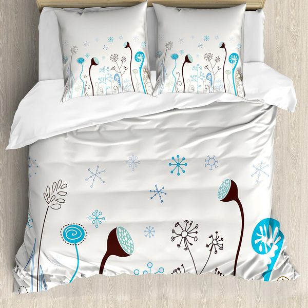 Abakuhaus Copripiumino Invernale, Fiori Di Stagione, Antiacaro, Adatto A Chi Soffre Di Allergie, Con Federe, 155 Cm X 220 Cm - 80 X 80 Cm, Blu, Marrone, Bianco-image