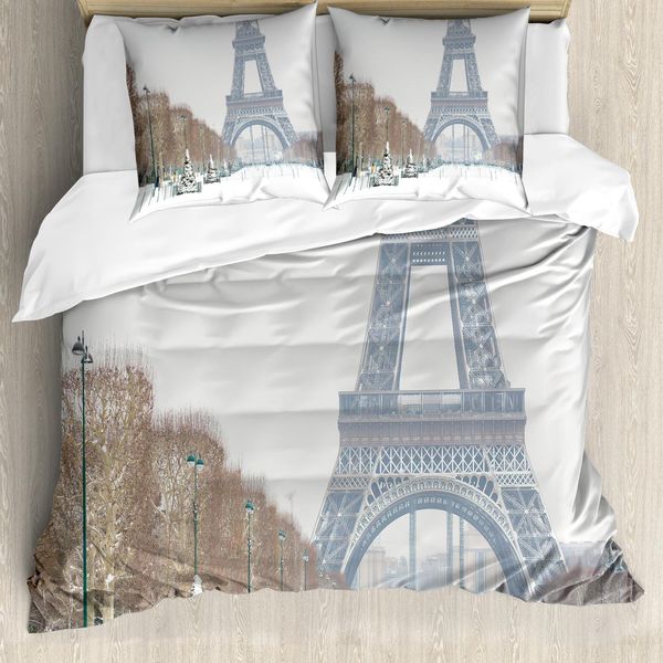 Abakuhaus Copripiumino Invernale, Torre Eiffel Innevata, Antiacaro, Adatto A Chi Soffre Di Allergie, Con Federe, 200 Cm X 200 Cm - 80 X 80 Cm, Bianco, Marrone, Verde-image