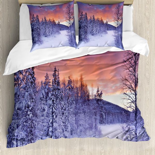 Abakuhaus Copripiumino Invernale, Frozen River Sonnenaufgang, Antiacaro, Adatto A Chi Soffre Di Allergie, Con Federe, 155 Cm X 220 Cm - 80 X 80 Cm, Multicolore-image