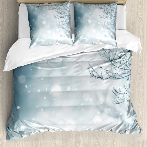 Abakuhaus Copripiumino Invernale, Natale Innevato, Antiacaro, Adatto A Chi Soffre Di Allergie, Con Federe, 155 Cm X 220 Cm - 80 X 80 Cm, Blu Ardesia E Bianco-image