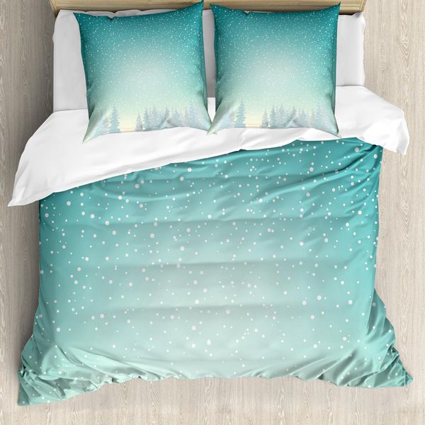 Abakuhaus Copripiumino Invernale, Fichte-Wald Schnee Woods, Antiacaro, Adatto A Chi Soffre Di Allergie, Con Federe, 155 Cm X 220 Cm - 80 X 80 Cm, Turchese Bianco-image