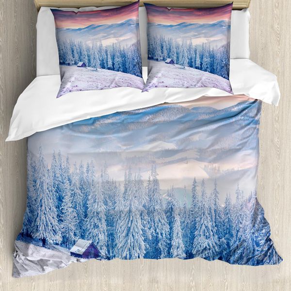 Abakuhaus Copripiumino Invernale, Ruhe Scenic Land, Antiacaro, Adatto A Chi Soffre Di Allergie, Con Federe, 200 Cm X 200 Cm - 80 X 80 Cm, Rosa, Blu, Bianco-image