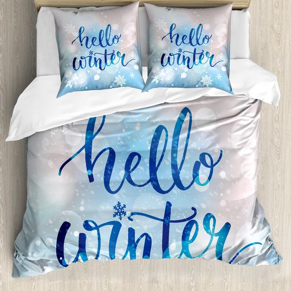 Abakuhaus Copripiumino Invernale, Hallo Winter-WöRter Schnee, Antiacaro, Adatto A Chi Soffre Di Allergie, Con Federe, 155 Cm X 220 Cm - 80 X 80 Cm, Blu, Rosa Pallido, Bianco-image
