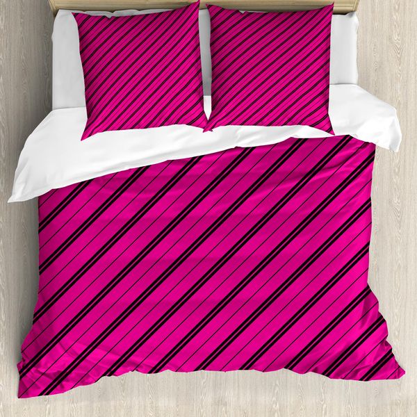Abakuhaus Hot Pink Bettbezug, Diagonale Linien Moderne, Resistente All'acqua Lavabile Colori Che Non Stingono Personalizzato, 155 Cm X 220 Cm - 80 X 80 Cm, Hot Pink Schwarz-image