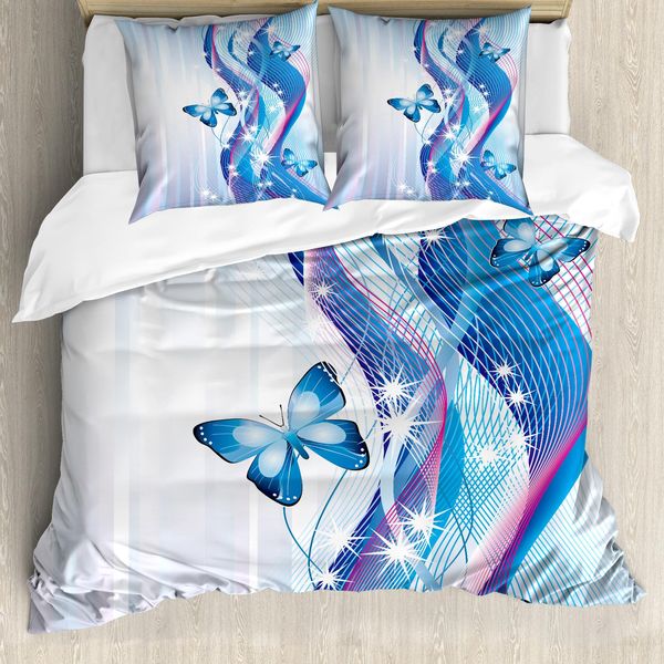 Abakuhaus Navy E Blush Copripiumino, Magie Schmetterling, Antiacaro Adatto A Chi Soffre Di Allergie Con Federe, 155 Cm X 220 Cm - 80 X 80 Cm, Blu, Rosa, Bianco-image