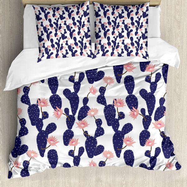 Abakuhaus Navy E Blush Copripiumino, Giardino Di Cactus, Antiacaro Adatto A Chi Soffre Di Allergie Con Federe, 200 Cm X 200 Cm - 80 X 80 Cm, Indigo Coral-image