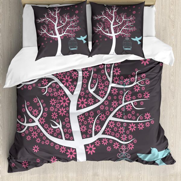 Abakuhaus Copripiumino Baum, Baum Bitd Cage BläTter, Antiacaro, Adatto A Chi Soffre Di Allergie, Con Federe, 200 Cm X 200 Cm - 80 X 80 Cm, Grigio, Rosa, Grigio Chiaro-image