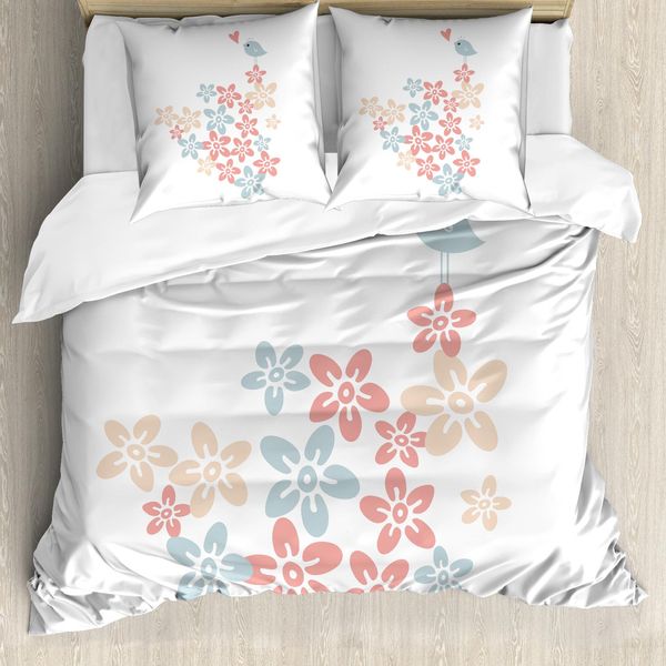 Abakuhaus Copripiumino San Valentino, Design Vintage, Antiacaro, Adatto A Chi Soffre Di Allergie, Con Federe, 200 Cm X 200 Cm - 80 X 80 Cm, Rose Essiccate - Blu Grigio-image