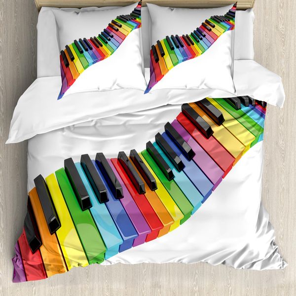 Abakuhaus Copripiumino Musicale, Tastiera Luminosa Artistica, Antiacaro, Adatto A Chi Soffre Di Allergie, Con Federe, 200 Cm X 200 Cm - 80 X 80 Cm, Multicolore-image