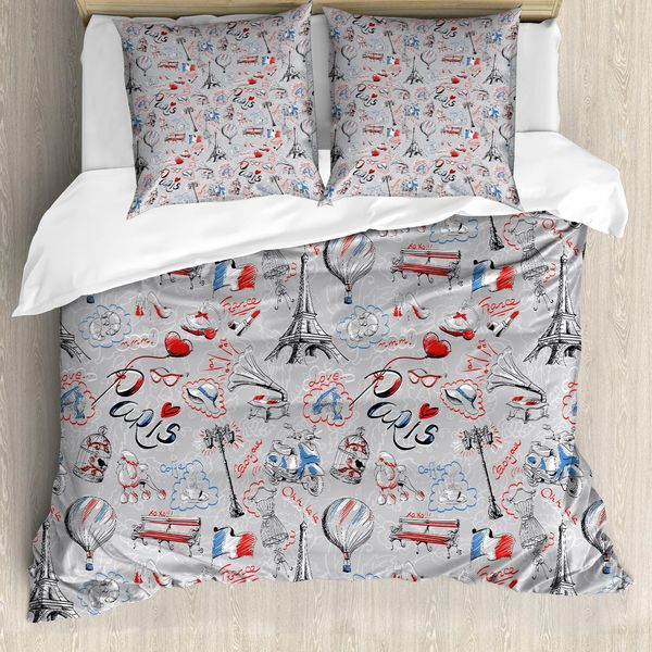 Abakuhaus Paris Copripiumino, Francia Città Dell'amore, Antiacaro, Adatto A Chi Soffre Di Allergie, Con Federe, 155 Cm X 220 Cm - 80 X 80 Cm, Multicolore-image