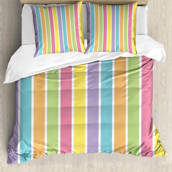 Abakuhaus Copripiumino Colorato, Pastello Estate Funky, Antiacaro Adatto A Chi Soffre Di Allergie Con Federe, 200 Cm X 200 Cm - 80 X 80 Cm, Multicolore-image
