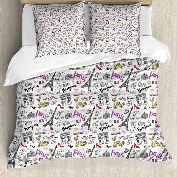 Abakuhaus Paris Copripiumino, Food Fashion Love, Antiacaro, Adatto A Chi Soffre Di Allergie, Con Federe, 200 Cm X 200 Cm - 80 X 80 Cm, Multicolore-image