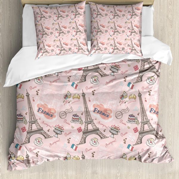 Abakuhaus Paris Copripiumino, Croissant Macaron Muffin, Antiacaro Adatto A Chi Soffre Di Allergie Con Federe, 200 Cm X 200 Cm - 80 X 80 Cm, Multicolore-image