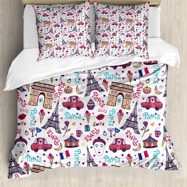 Abakuhaus Paris Copripiumino, Diverse Città, Antiacaro Adatto A Chi Soffre Di Allergie Con Federe, 200 Cm X 200 Cm - 80 X 80 Cm, Multicolore-image