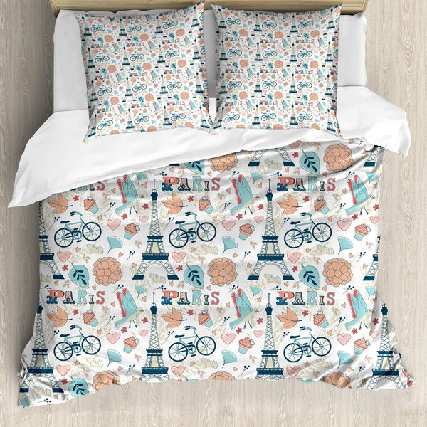 Abakuhaus Paris Copripiumino, Tema Autunno In Francia, Antiacaro, Adatto A Chi Soffre Di Allergie, Con Federe, 200 Cm X 200 Cm - 80 X 80 Cm, Multicolore-image