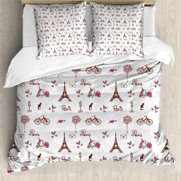 Abakuhaus Paris Copripiumino, Città Dell'amore E Della Moda, Antiacaro, Adatto A Chi Soffre Di Allergie, Con Federe, 155 Cm X 220 Cm - 80 X 80 Cm, Redwood Pearl Pink-image