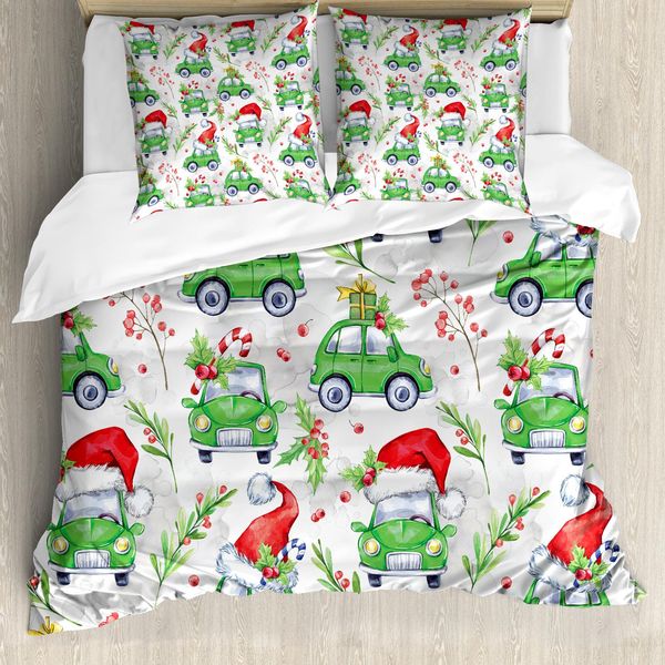 Abakuhaus Set Copripiumino Per Letti Matrimoniali, Ispirato Al Natale E Al Nuovo Anno, Antiacaro, Adatto A Chi Soffre Di Allergie, Con Federe, Verde Limone E Rosso Scarlatto-image