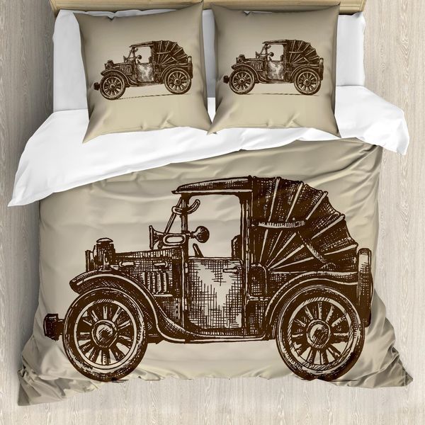 Abakuhaus Copripiumino Auto, Cabriolet D'epoca, Antiacaro, Adatto A Chi Soffre Di Allergie, Con Federe, 155 Cm X 220 Cm - 80 X 80 Cm, Beige Seppia-image