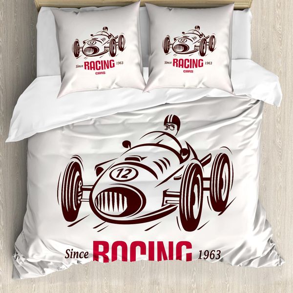 Abakuhaus Copripiumino Autos, Emblema Auto Da Corsa Retrò, Antiacaro, Adatto A Chi Soffre Di Allergie, Con Federe, 200 Cm X 200 Cm - 80 X 80 Cm, Marrone Bianco-image