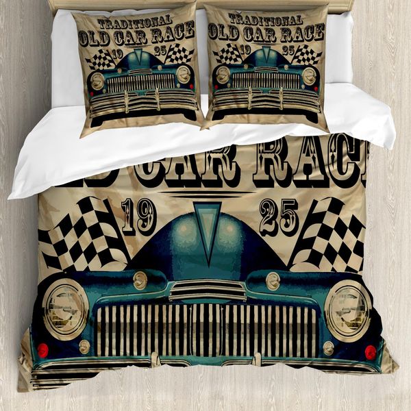 Abakuhaus Copripiumino Autos, Auto Da Corsa Tradizionali D'epoca, Antiacaro, Adatto A Chi Soffre Di Allergie, Con Federe, 200 Cm X 200 Cm - 80 X 80 Cm, Sabbia Marrone Nero Blu-image