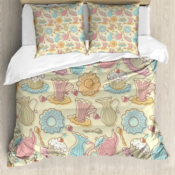 Abakuhaus Copripiumino Tea Party, Tazze Retrò Con Dolcetti, Antiacaro E Anallergico, Con Federe, 155 Cm X 220 Cm - 80 X 80 Cm, Multicolore-image