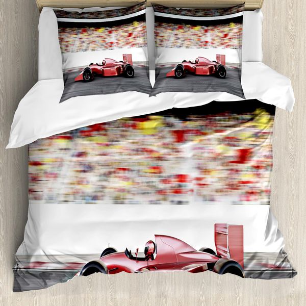 Abakuhaus Copripiumino Autos, Red Race Car Vista Laterale, Antiacaro, Adatto A Chi Soffre Di Allergie, Con Federe, 155 Cm X 220 Cm - 80 X 80 Cm, Grigio, Rosso, Nero-image