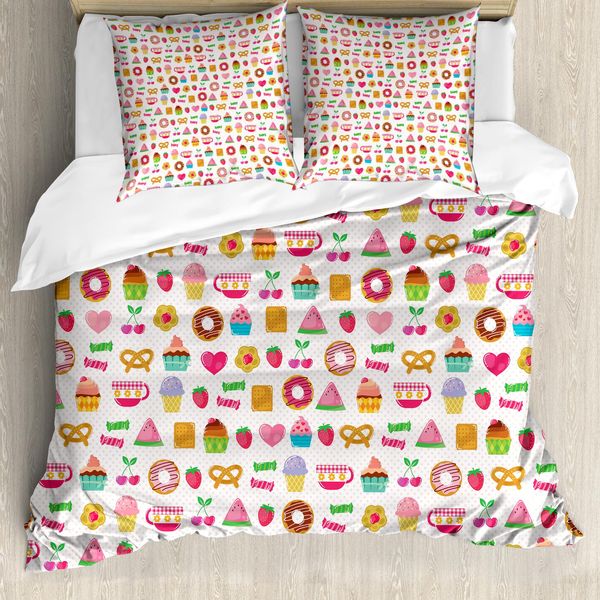 Abakuhaus Copripiumino Tea Party, Biscotti Dolci, Antiacaro, Adatto A Chi Soffre Di Allergie, Con Federe, 200 Cm X 200 Cm - 80 X 80 Cm, Multicolore-image