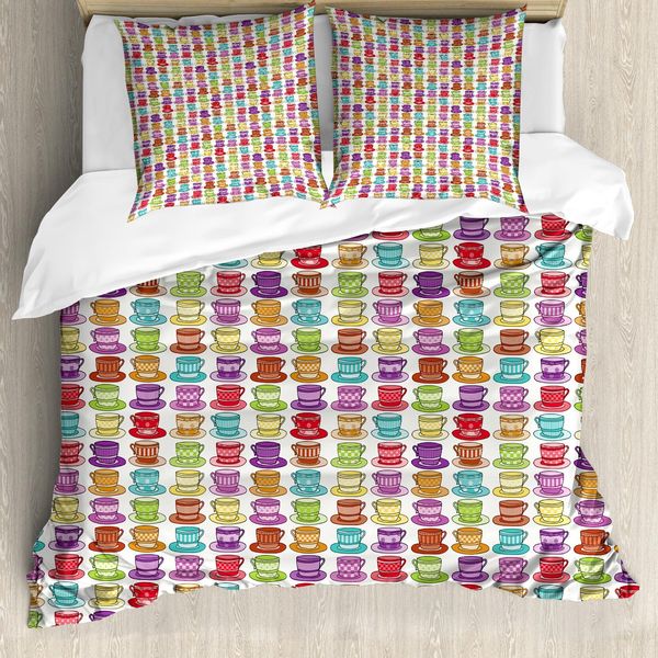 Abakuhaus Copripiumino Tea Party, Design Colorato Con Motivi A Ciotole, Antiacaro E Anallergico, Con Federe, 155 Cm X 220 Cm - 80 X 80 Cm, Multicolore-image