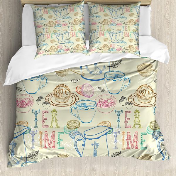 Abakuhaus Copripiumino Tea Party, Articoli Da Cucina Sweets, Antiacaro, Adatto A Chi Soffre Di Allergie, Con Federe, 200 Cm X 200 Cm - 80 X 80 Cm, Multicolore-image