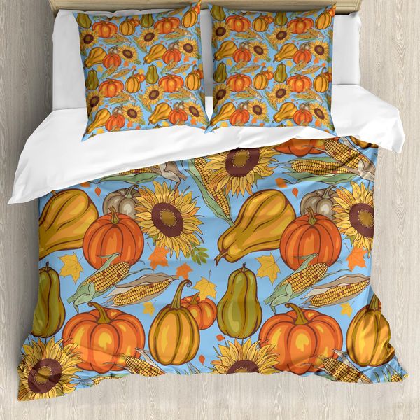 Abakuhaus Copripiumino Ernte, Agricoltura Ortaggi, Antiacaro Adatto A Chi Soffre Di Allergie Con Federe, 155 Cm X 220 Cm - 80 X 80 Cm, Arancione Giallo Azzurro-image
