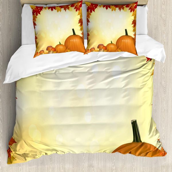 Abakuhaus Copripiumino Ernte, Funghi E Zucche, Antiacaro, Adatto A Chi Soffre Di Allergie, Con Federe, 155 Cm X 220 Cm - 80 X 80 Cm, Giallo Pallido, Arancione, Rosso-image