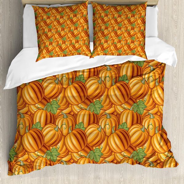 Abakuhaus Copripiumino Ernte, Zucche Dai Colori Vivaci, Antiacaro, Adatto A Chi Soffre Di Allergie, Con Federe, 200 Cm X 200 Cm - 80 X 80 Cm, Arancione Verde-image