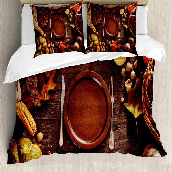 Abakuhaus Copripiumino Harvest, Cena Del Ringraziamento, Antiacaro, Adatto A Chi Soffre Di Allergie, Con Federe, 155 Cm X 220 Cm - 80 X 80 Cm, Marrone Arancione-image