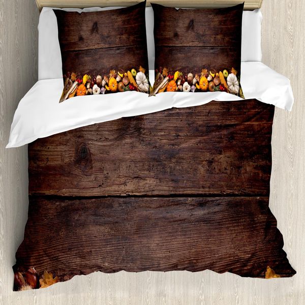 Abakuhaus Copripiumino Ernte, Tavola Di Legno Alimenti, Antiacaro Adatto A Chi Soffre Di Allergie Con Federe, 155 Cm X 220 Cm - 80 X 80 Cm, Marrone Arancione Bianco-image