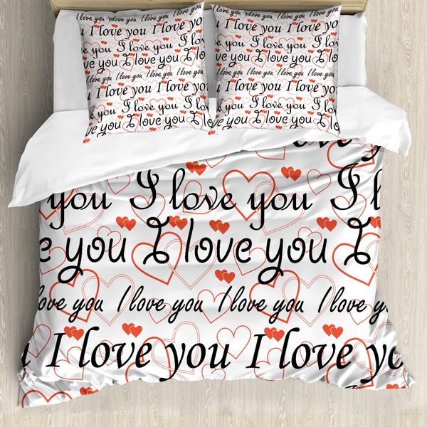 Abakuhaus Ti Amo Copripiumino, Cuori Calligrafici, Antiacaro, Adatto A Chi Soffre Di Allergie, Con Federe, 155 Cm X 220 Cm - 80 X 80 Cm, Rosso, Nero, Bianco-image