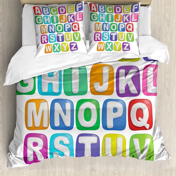 Abakuhaus Copripiumino, Set Alfabetico Colorato, Antiacaro, Adatto A Chi Soffre Di Allergie, Con Federe, 155 Cm X 220 Cm - 80 X 80 Cm, Multicolore-image